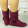 CABEY Wine Ankle Wedge Pixie Zip Tassle Faux Suede Boots 