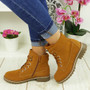  SPRIHA Camel Ankle Lace Up Combat Trainers Boots  