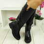 YVES Black Mid Calf Wedge Heel  Boots 