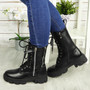 ZURIA Black Ankle Biker Lace Up Zip Boots 