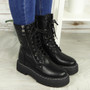 Thora Black Ankle Lace Up Zip Biker  Boots  