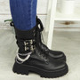 VITA Black Ankle Biker Chunky Heel Boots 