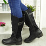 OLGA Black Mid Calf Strappy Casual Boots  