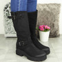 QUINN Black Mid Calf Low Heel Boots 