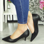 AZLIN Black Court Pointed Kitten Heel Shoes