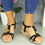 SHERI Black Wedges Summer Elastic Sandals