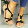SHERI Black Wedges Summer Elastic Sandals