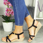 SHERI Black Wedges Summer Elastic Sandals