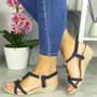  SHERI Navy Wedges Summer Elastic Sandals