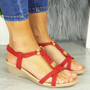  SHERI RED Wedges Summer Elastic Sandals