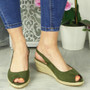 AFFAN Green Espadrilles Slingback Wedge Sandals