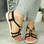 RUKIA Black Summer Elastic Strappy Sandals 