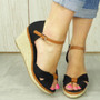 SIMRA Black Canvas Wedges Heel Buckle Shoes   