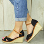 SIMRA Black Canvas Wedges Heel Buckle Shoes   