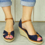 SIMRA Navy Canvas Wedges Heel Buckle Shoes   