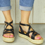 ELEAH Black Flatform Strappy Buckle Sandals 