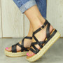 ELEAH Black Flatform Strappy Buckle Sandals 