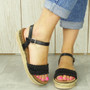 MITZI Black Strappy Hessian Buckle Sandals 