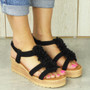 FARIA Black Strappy Wedges Platform Sandals 