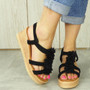 FARIA Black Strappy Wedges Platform Sandals 