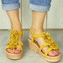 FARIA Yellow Strappy Wedges Platform Sandals 