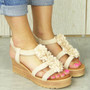 FARIA Beige Strappy Wedges Platform Sandals 