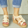 FARIA Beige Strappy Wedges Platform Sandals 