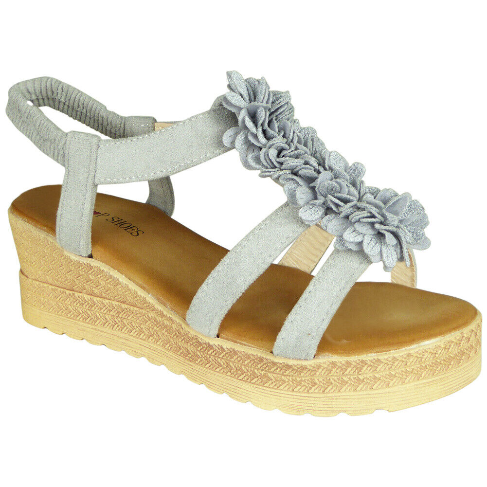 FARIA Grey Strappy Wedges Platform Sandals