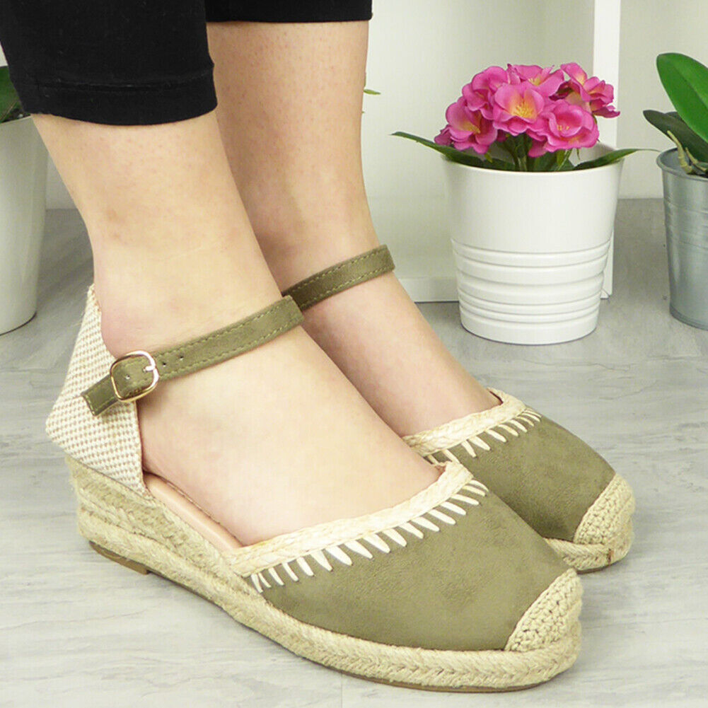 Emberlynn Green Wedges Hessian Closed Toe Sandals