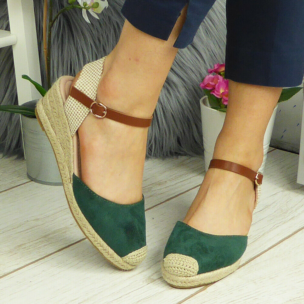 KAYLEE Green Hessian Buckle Closed Toe Summer Sandals