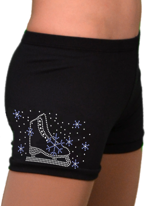 S02 Black Shorts w/Contrast Cuff and Skate/Blue Snowflakes Crystals S02 Black Shorts w/Contrast Cuff and Skate/Blue Snowflakes Crystals