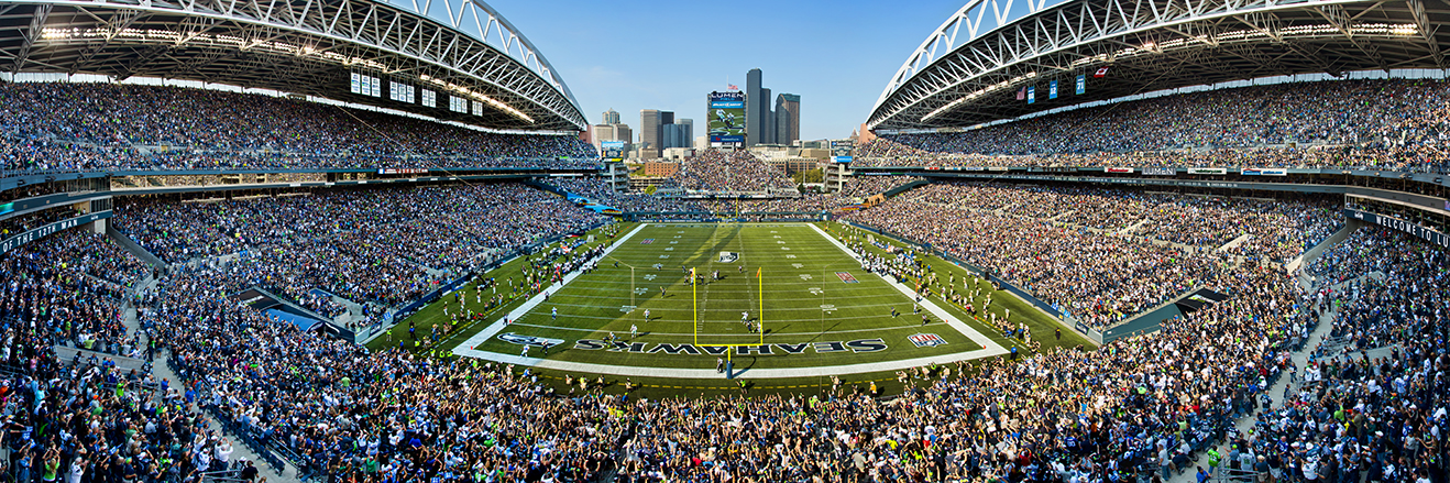 Seattle Seahawks End Zone Panoramic Picture - Lumen Field NFL Fan Cave Decor