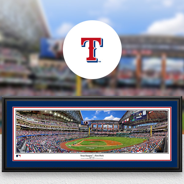 First Pitch Texas Rangers at Globe Life Field Panoramic Framed Poster