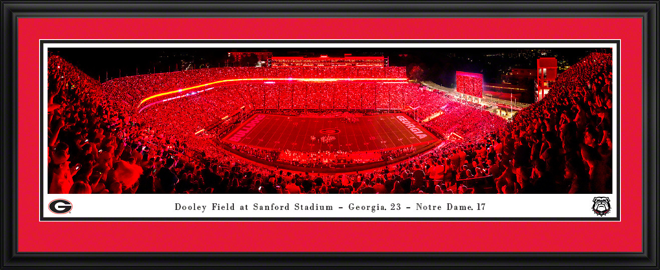 Georgia Bulldogs Football Panoramic Poster - Red Lights at Sanford Stadium