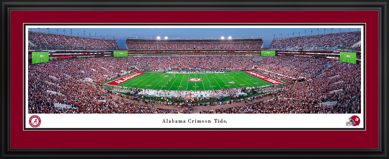 Alabama Crimson Tide Football Night Game Panoramic Picture - Bryant-Denny Stadium Fan Cave Decor
