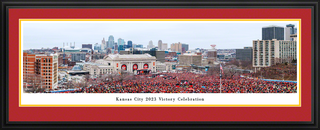 Kansas City Celebrates - 2023 Kansas City Chiefs Victory Parade Panoramic Fan Cave Decor