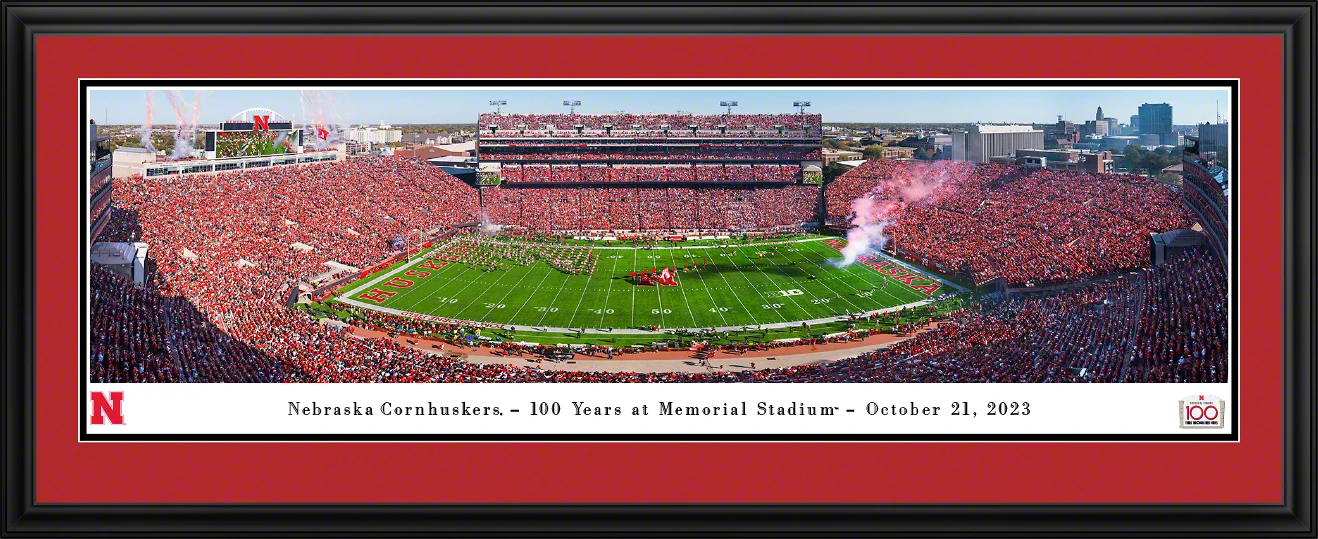 Nebraska Cornhuskers Football Panoramic Picture - 100 Years at Memorial Stadium Fan Cave Decor