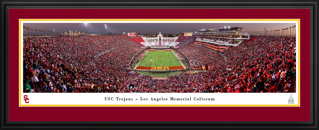 USC Trojans Football Fan Cave Decor - Los Angeles Memorial Coliseum Panoramic Picture