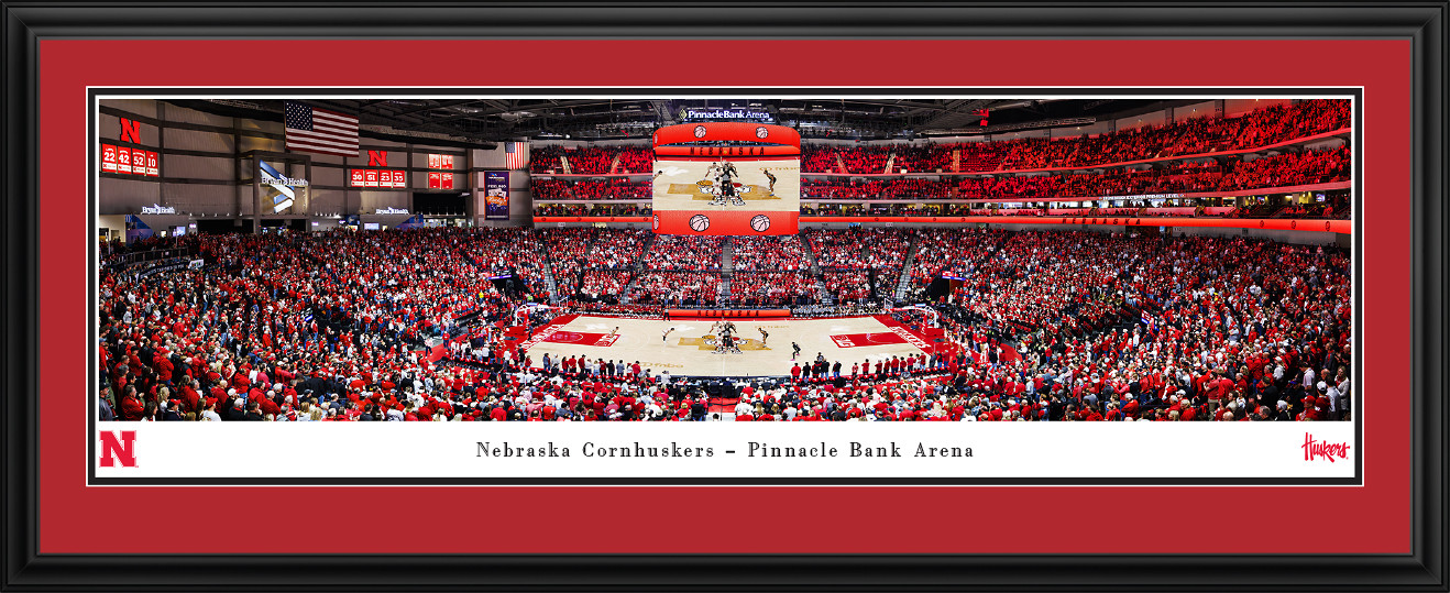 Nebraska Cornhuskers Basketball Panoramic Picture - Pinnacle Bank Arena Fan Cave Decor