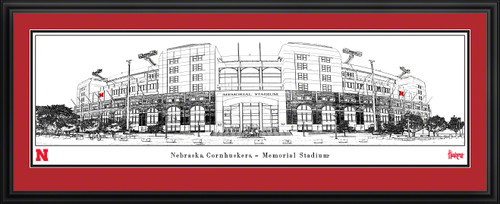 Nebraska Huskers Memorial Stadium Line Art Panorama - Fan Cave Wall Decor