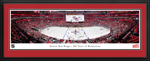 Detroit Red Wings Puck Drop Panoramic Picture - Centennial Season - Little Caesars Arena NHL Fan Cave Decor