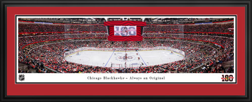 Chicago Blackhawks Panoramic Picture - Centennial Season Puck Drop - United Center NHL Fan Cave Decor
