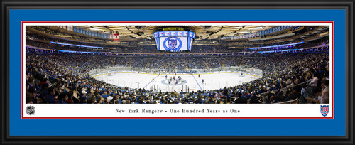 New York Rangers Puck Drop Panoramic Picture - Centennial Season - Madison Square Garden NHL Fan Cave Decor