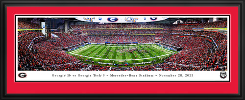 Georgia Bulldogs vs. Georgia Tech Yellow Jackets Panoramic Picture - Mercedes-Benz Stadium Fan Cave Decor