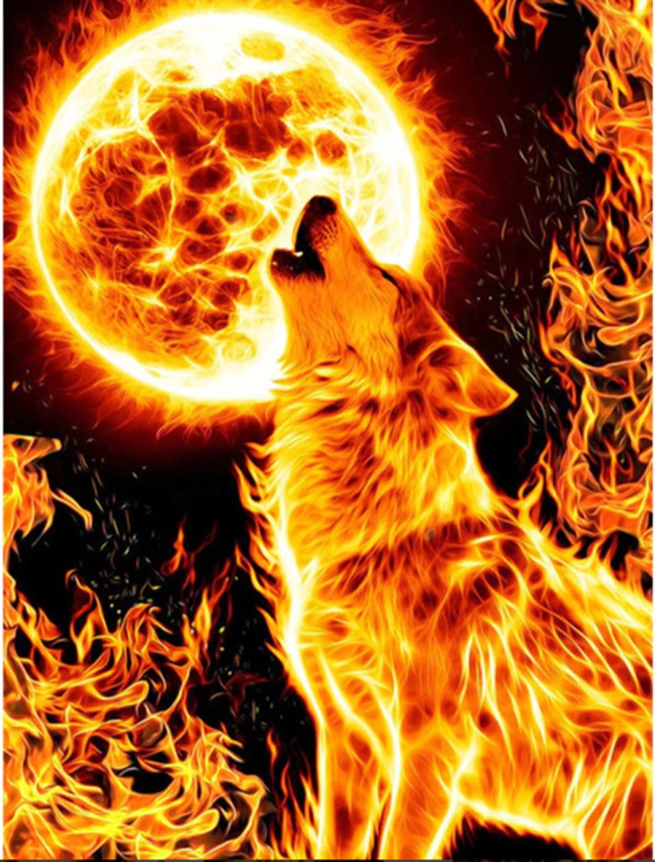 5D Diamond Painting Fire Wolf and Moon Kit - Bonanza Marketplace