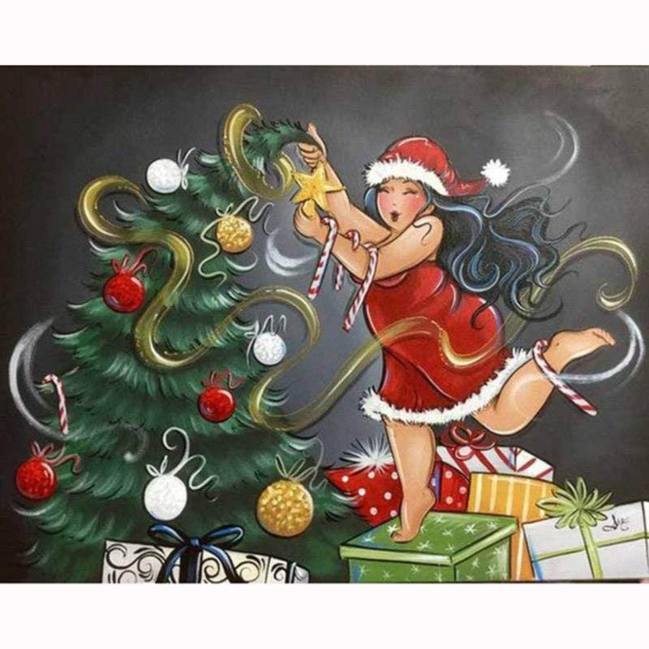 Diamond Painting Girl Holding Small Christmas Tree Cute Design