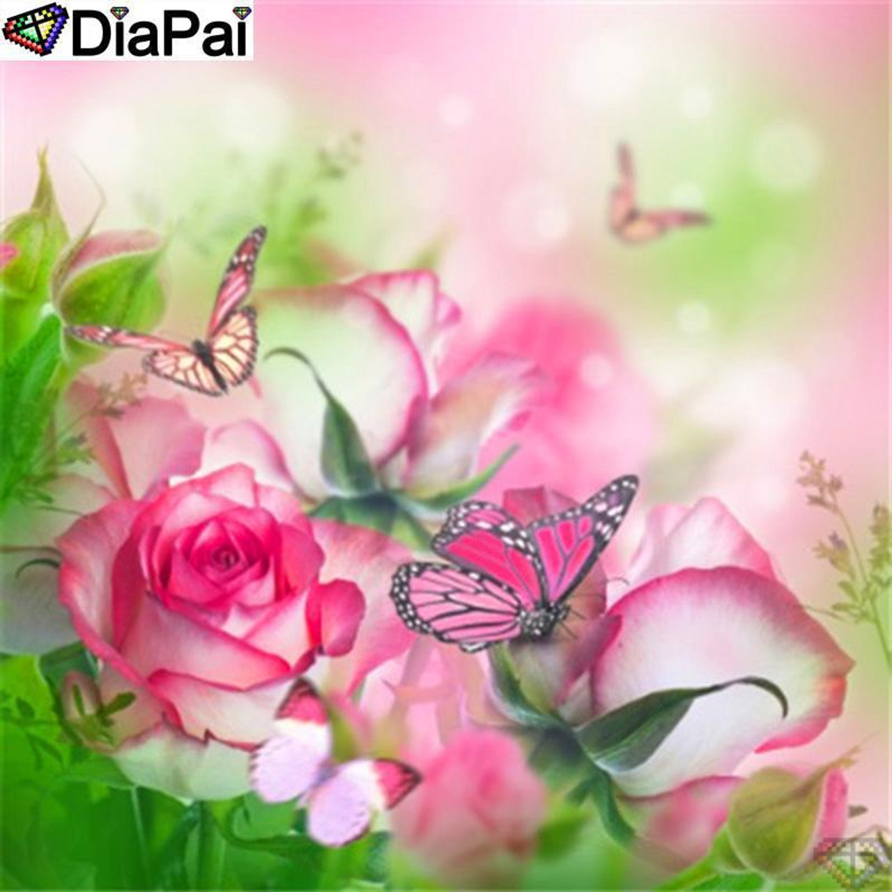 5D Diamond Painting Light Pink Roses and Butterflies Kit