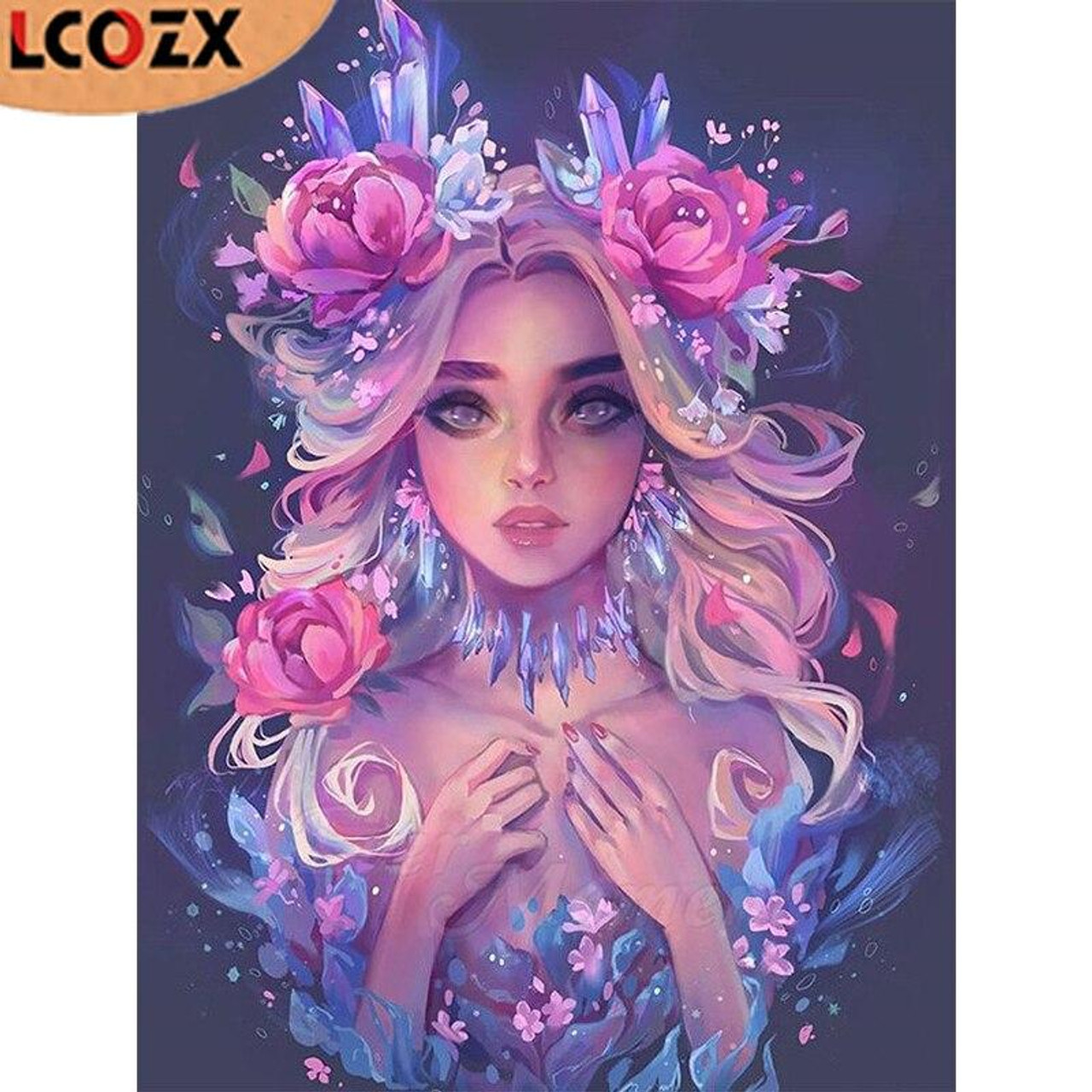 5D Diamond Painting Pink Rose Crystal Girl Kit - Bonanza Marketplace