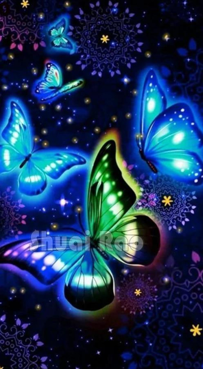 5D Diamond Painting Glowing Purple and Blue Butterfly Kit