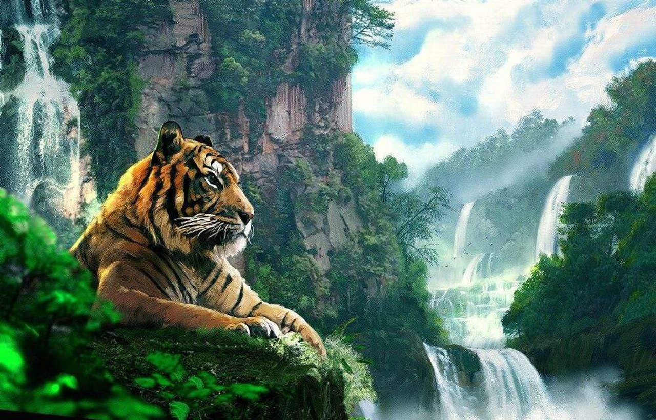 5D Diamond Painting Jungle Animals Waterfalls Kit